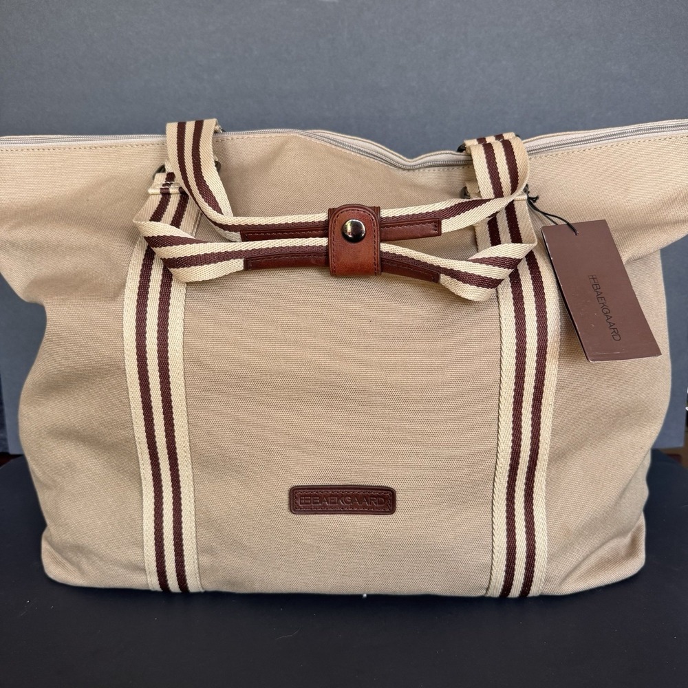 Baekgaard Tom Zipper Tote in Desert Tan Canvas with Italian Leather NWT